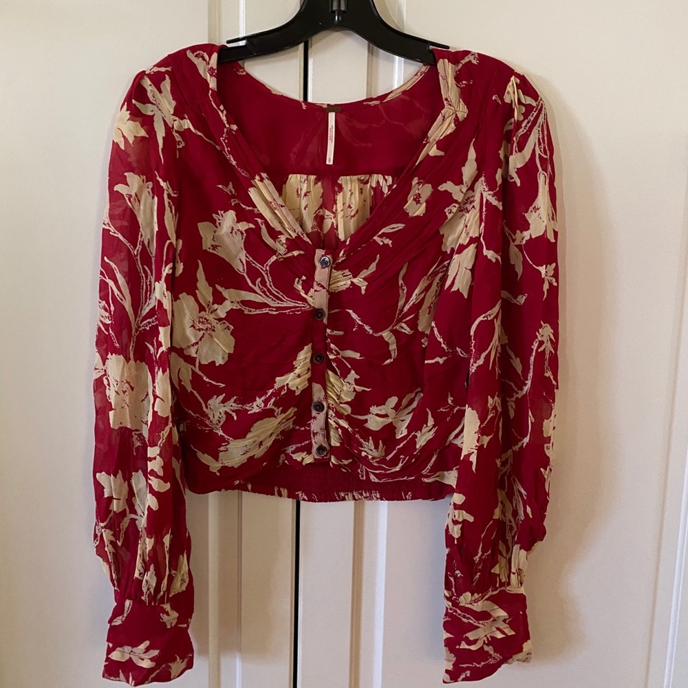 NWT Free People Boho Style Blouse in Red Berry
